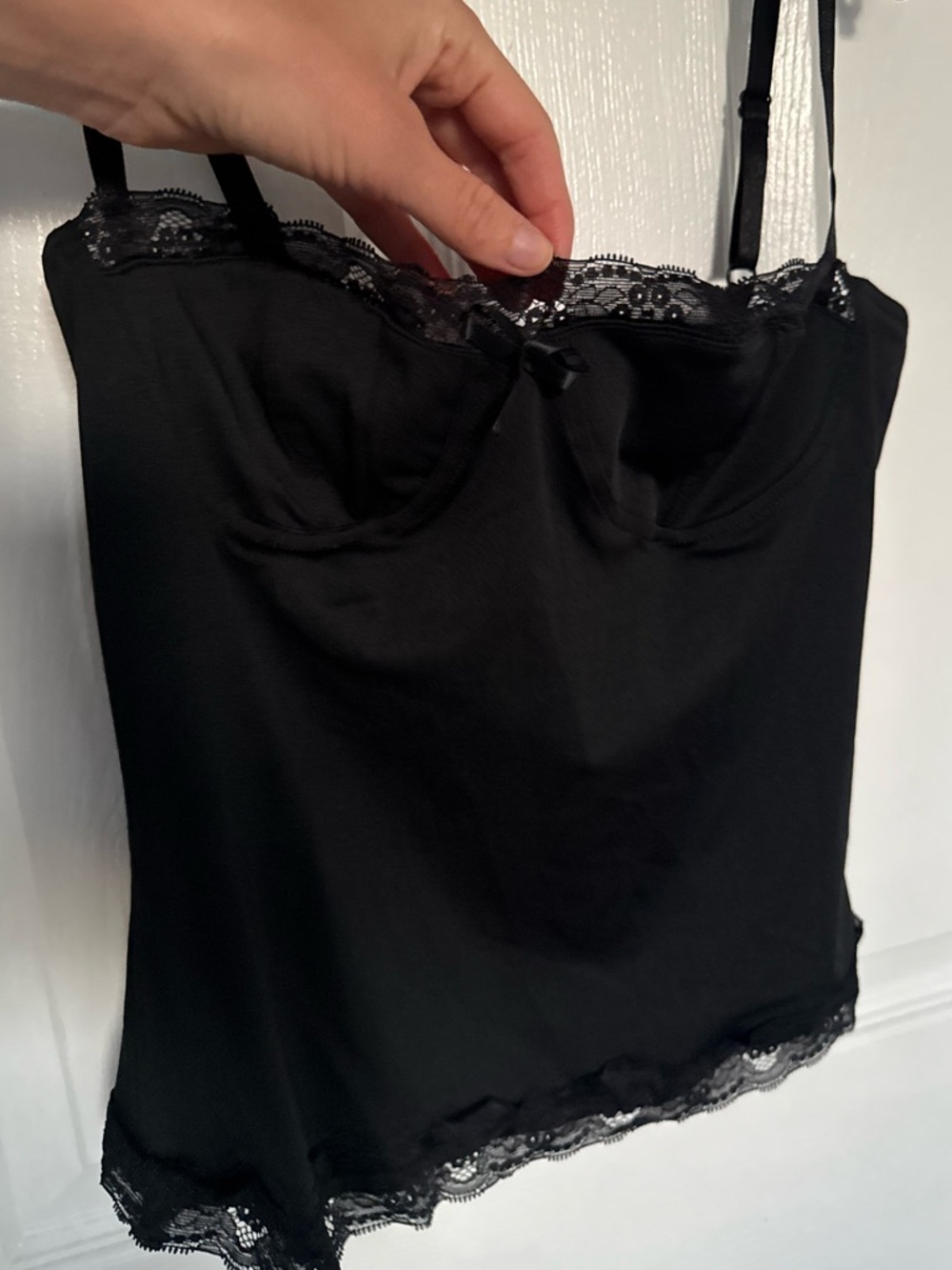 Black Lace Trim Camisole Bodysuit Top